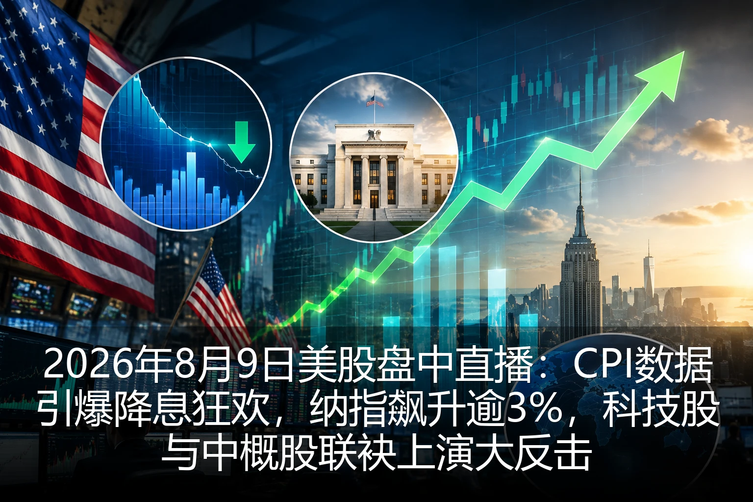 2026年8月9日美股盘中直播：CPI数据引爆降息狂欢，纳指飙升逾3%，科技股与中概股联袂上演大反击