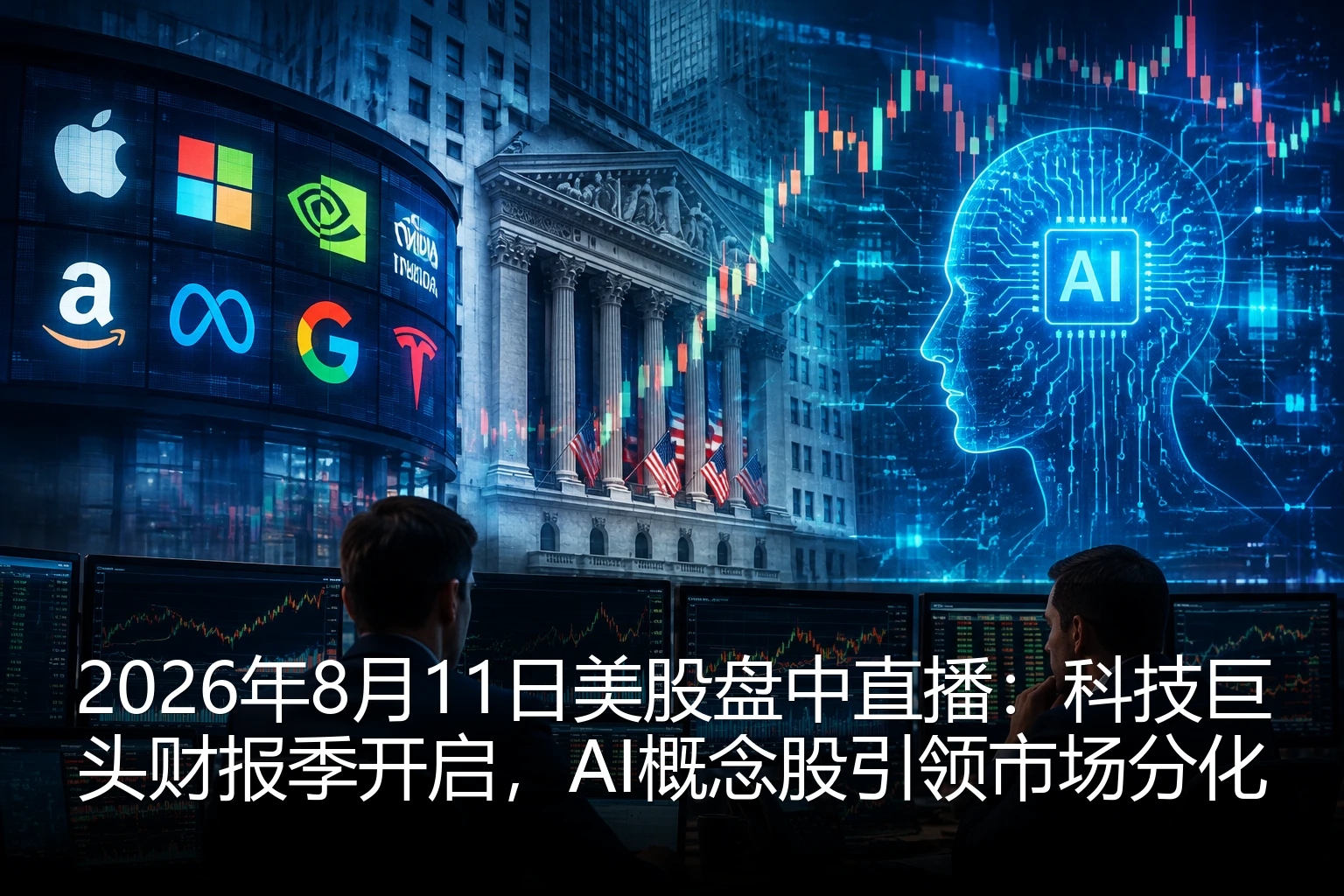 2026年8月11日美股盘中直播：科技巨头财报季开启，AI概念股引领市场分化